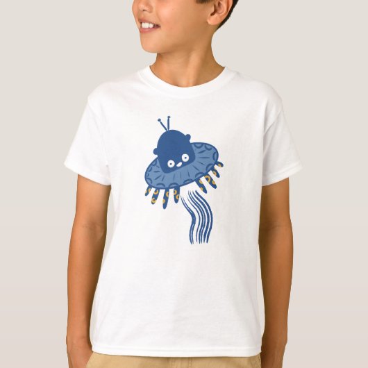 Blue Kawaii Octopus UFO T-Shirt (Vorderseite)