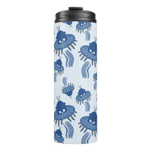 Blue Kawaii Octopus UFO Thermosbecher (Vorderseite)