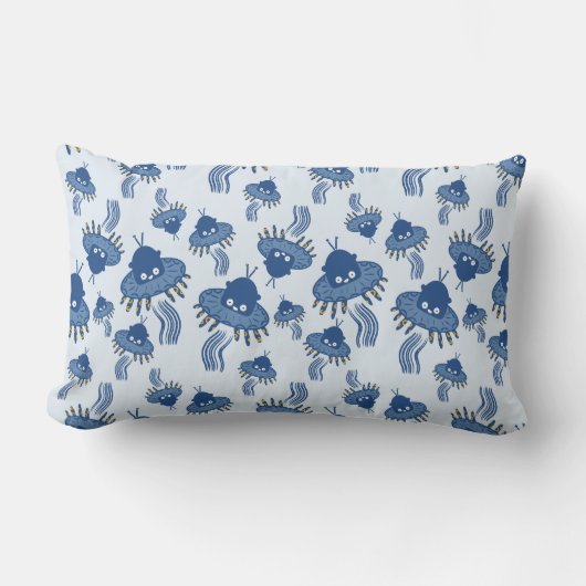 Blue Kawaii Octopus UFO Throw Kissen (Vorderseite)