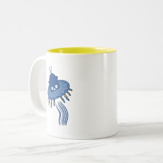 Blue Kawaii Octopus UFO Zweifarbige Tasse (Vorderseite Links)