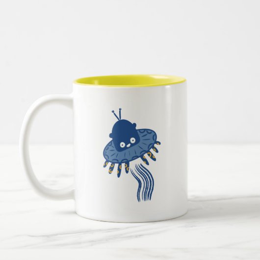 Blue Kawaii Octopus UFO Zweifarbige Tasse (Links)