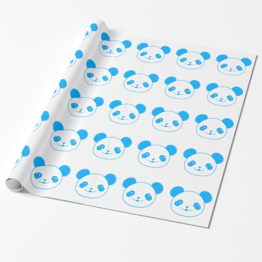 Blue Kawaii Panda Bear Geschenkpapier (Ungerollt)