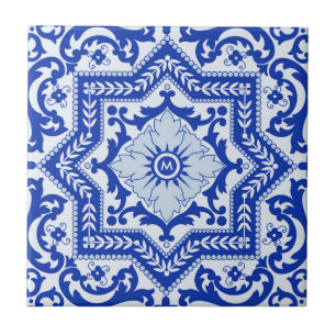 Blue Keramik Style Azulejo Vintag Monogram Fliese