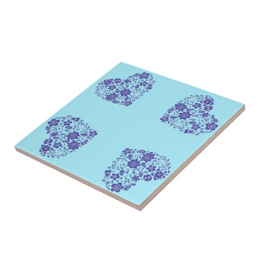 Blue Keramik Tile mit Herz-Blume Fliese (Seite)