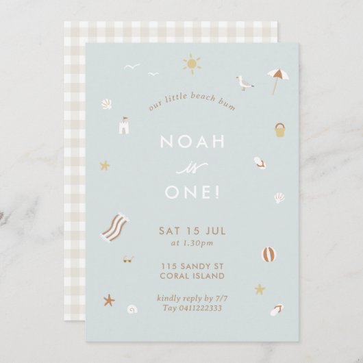 Blue Kids Beach Pool Party Thema Geburtstag Einladung (Vorne/Hinten)