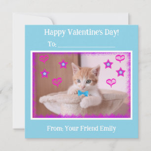 Blue Kids Funky Kitten Klassenzimmer Valentine's Feiertagskarte