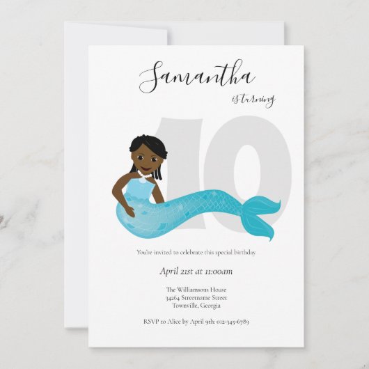 Blue Kids Mermaid Birthday Einladung (Vorderseite)