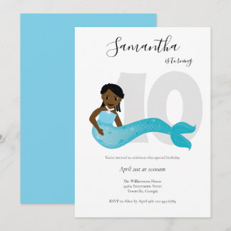Blue Kids Mermaid Birthday Einladung