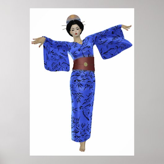 Blue Kimono Geisha Poster (Vorne)