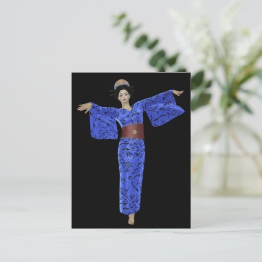 Blue Kimono Geisha Postkarten (Stehend Vorderseite)