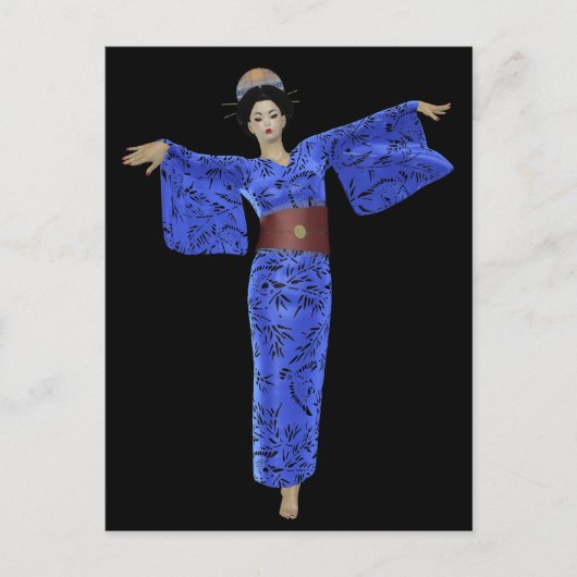 Blue Kimono Geisha Postkarten (Vorderseite)