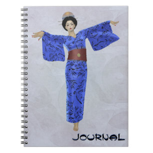 Blue Kimono Oriental Girl mit Haarfön Notizblock