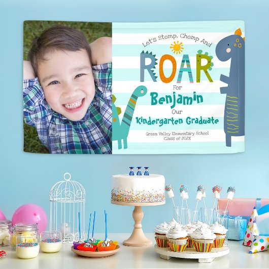 Blue Kindergarten Abschluss Foto Dinosaur Boy Banner