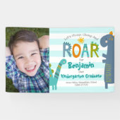 Blue Kindergarten Abschluss Foto Dinosaur Boy Banner (Horizontal)