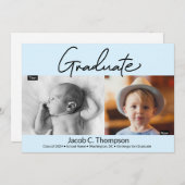 Blue Kindergarten Dann und Jetzt Grad Foto Ankündigung (Vorne/Hinten)