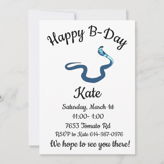 Blue King Cobra Happy B-Day Einladung (Vorderseite)