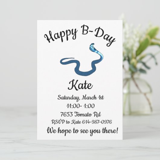 Blue King Cobra Happy B-Day Einladung (Stehend Vorderseite)
