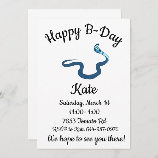 Blue King Cobra Happy B-Day Einladung (Vorne/Hinten)