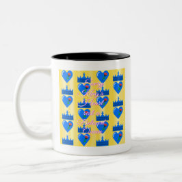 Blue King Heart and Crown with Red Blume Zweifarbige Tasse