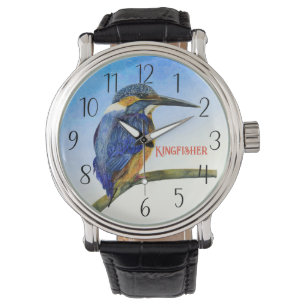 Blue Kingfisher Watercolor Wildlife Bird Art Watch Armbanduhr