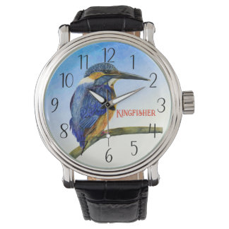 Blue Kingfisher Watercolor Wildlife Bird Art Watch Armbanduhr