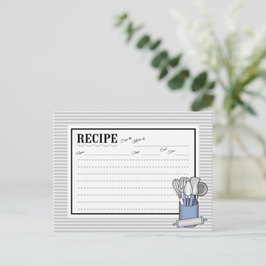 Blue Kitchen Utensil Caddy Rolling Button Rezeptka Postkarte (Stehend Vorderseite)