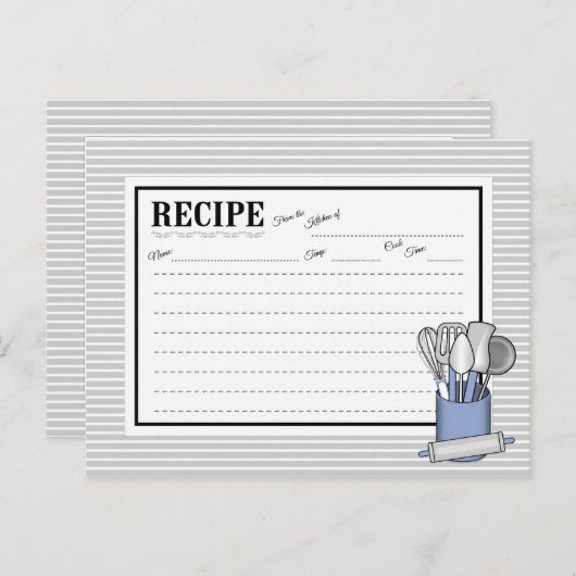 Blue Kitchen Utensil Caddy Rolling Button Rezeptka Postkarte (Vorne/Hinten)