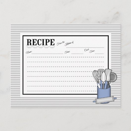 Blue Kitchen Utensil Caddy Rolling Button Rezeptka Postkarte (Vorderseite)