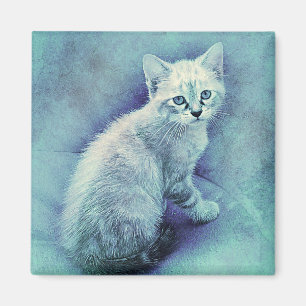 Blue Kitten ABSTRAKT Wasserfarbe Magnet