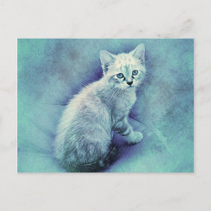 Blue Kitten ABSTRAKT Wasserfarbe Postkarte