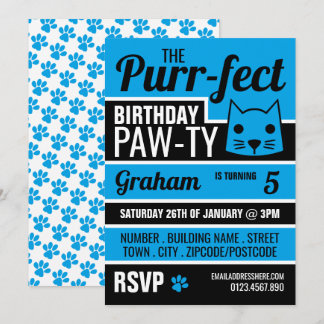 Blue Kitten Geburtstagsparty Einladung