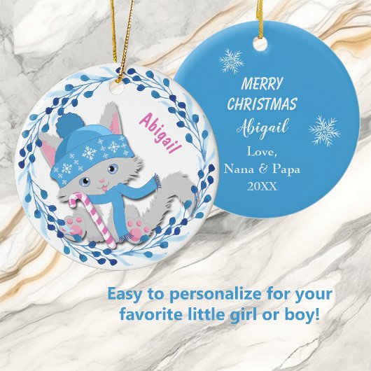 Blue Kitten Wreath Kids Keramik Ornament
