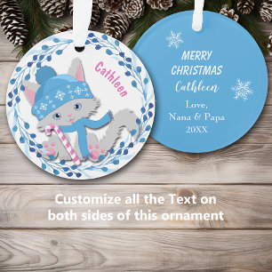 Blue Kitten Wreath Kids Ornament