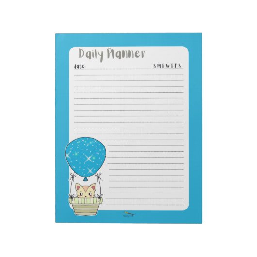 Blue Kitty Balloon Lined Daily Planner Notizblock (Rotiert)