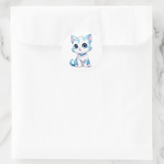Blue Kitty Classic Round Sticker (Tasche)