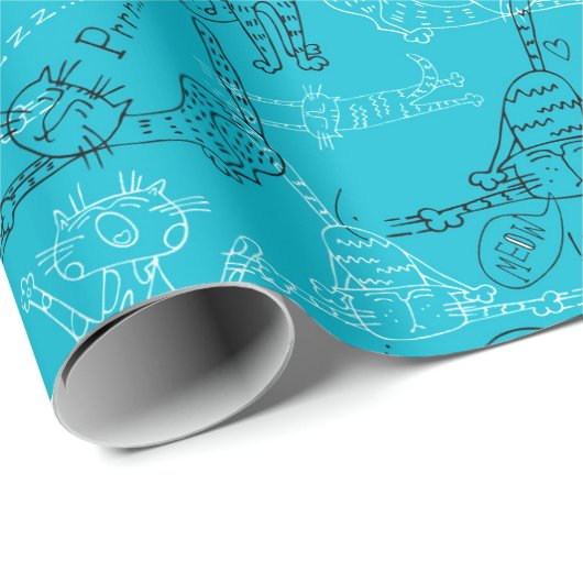 Blue Kitty Kat Antics Geschenkpapier (Rolleneckpunkt)