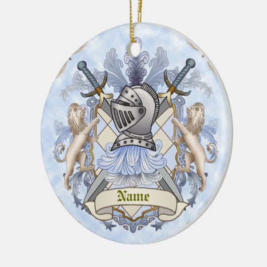Blue Knight Familienwappen Nachname Ornament (Links)
