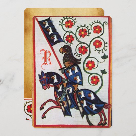 BLUE KNIGHT HORSEBACK MEDIEVALISIERUNG Monogramm Ankündigung (Vorne/Hinten)