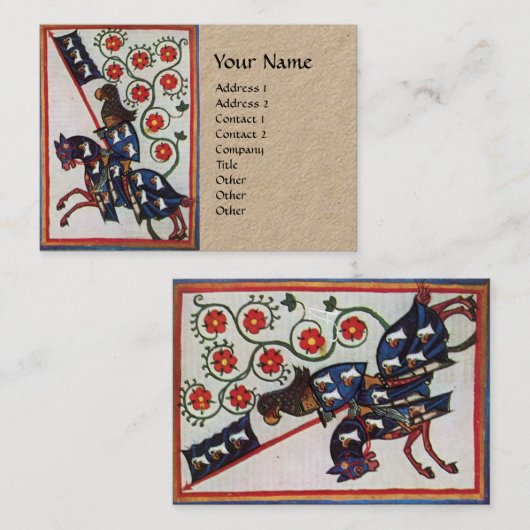 BLUE KNIGHT HORSEBACK Mittelalterliche Rote Rosen Visitenkarte (Vorne/Hinten)