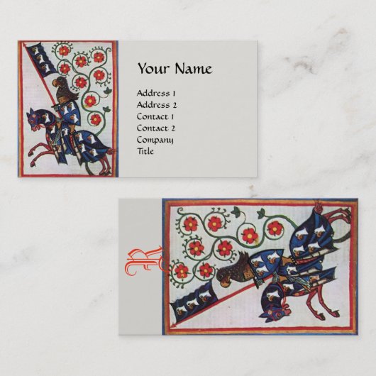 BLUE KNIGHT HORSEBACK Mittelalterliches Monogramm Visitenkarte (Vorne/Hinten)
