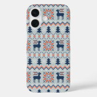 Blue Knited Weihnachts Sweater Rentier Muster