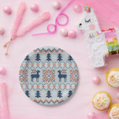 Blue Knited Weihnachts Sweater Rentier Muster Pappteller (Party)