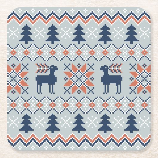 Blue Knited Weihnachts Sweater Rentier Muster Rechteckiger Pappuntersetzer (Vorderseite)
