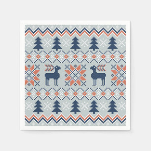 Blue Knited Weihnachts Sweater Rentier Muster Serviette
