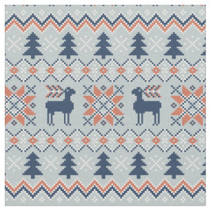 Blue Knited Weihnachts Sweater Rentier Muster Stoff