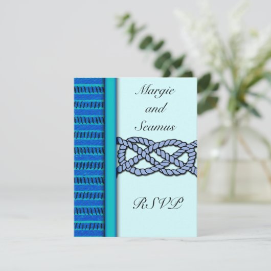 Blue Knotted Nautical Wedding RSVP (Stehend Vorderseite)
