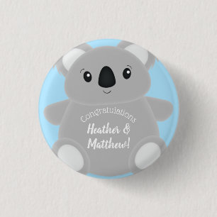 Blue Koala Bear Baby Dusche Button
