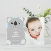 Blue Koala Bear Baby Dusche Einladung (Stehend Vorderseite)