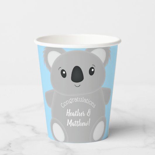 Blue Koala Bear Baby Dusche Pappbecher (Rückseite)