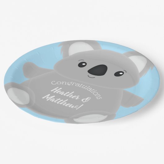 Blue Koala Bear Baby Dusche Pappteller (Schrägansicht)